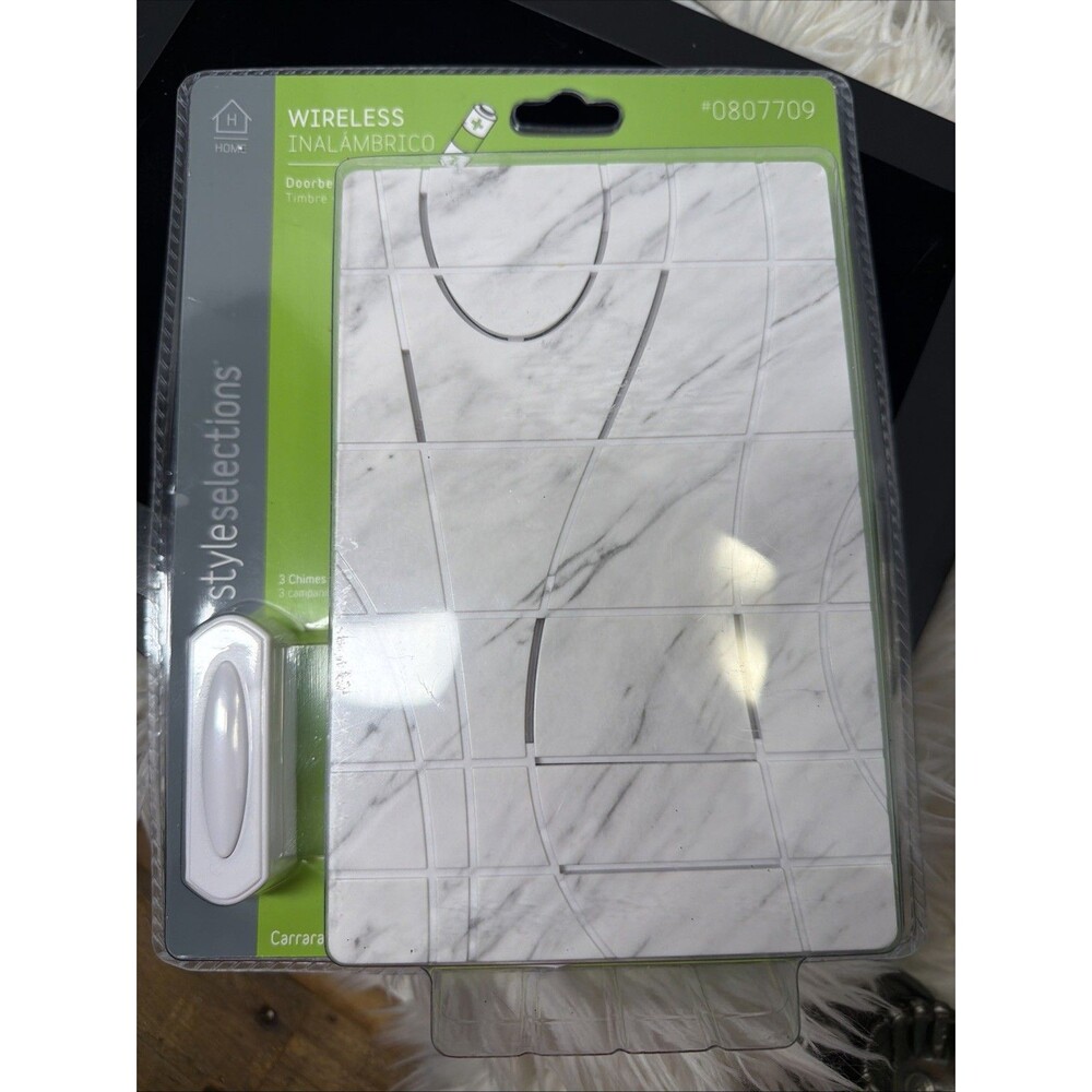 Style Selections Wireless Doorbell and Push Button, Carrara Finish, Battery Pwrd